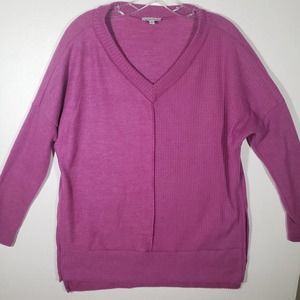 White Birch Purple Pullover Sweater V-Neck Fleece Waffle Sz S